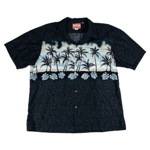RJC Hawaiian Back w/ Blue & Gray Pam Print S/S Cotton Button Down Mens 3XL